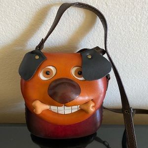 Handmade leather puppy crossbody bag